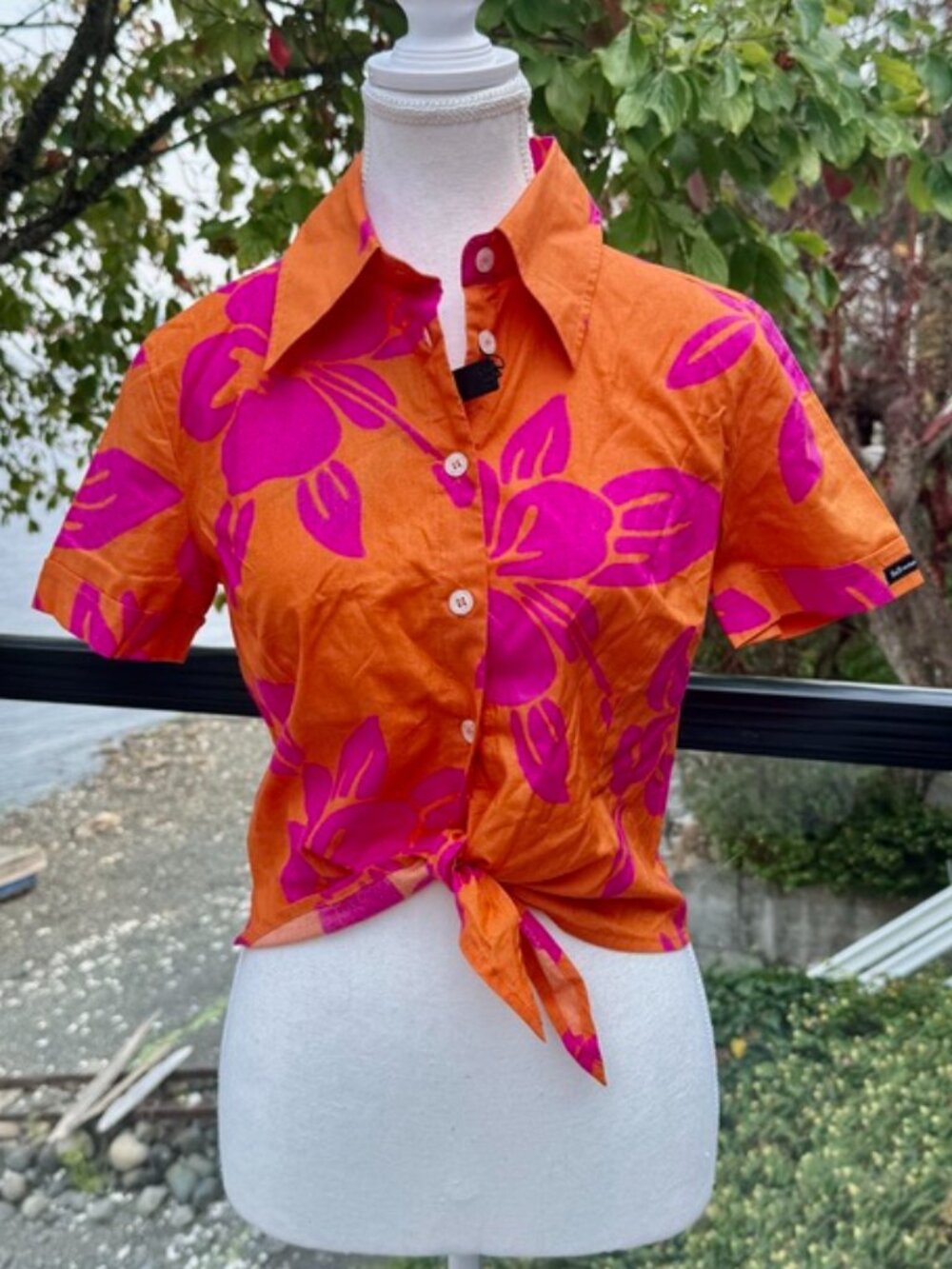 Dolce & Gabbana D&G Orange and Vivid Pink Aloha Hawaiian Tropical Shirt